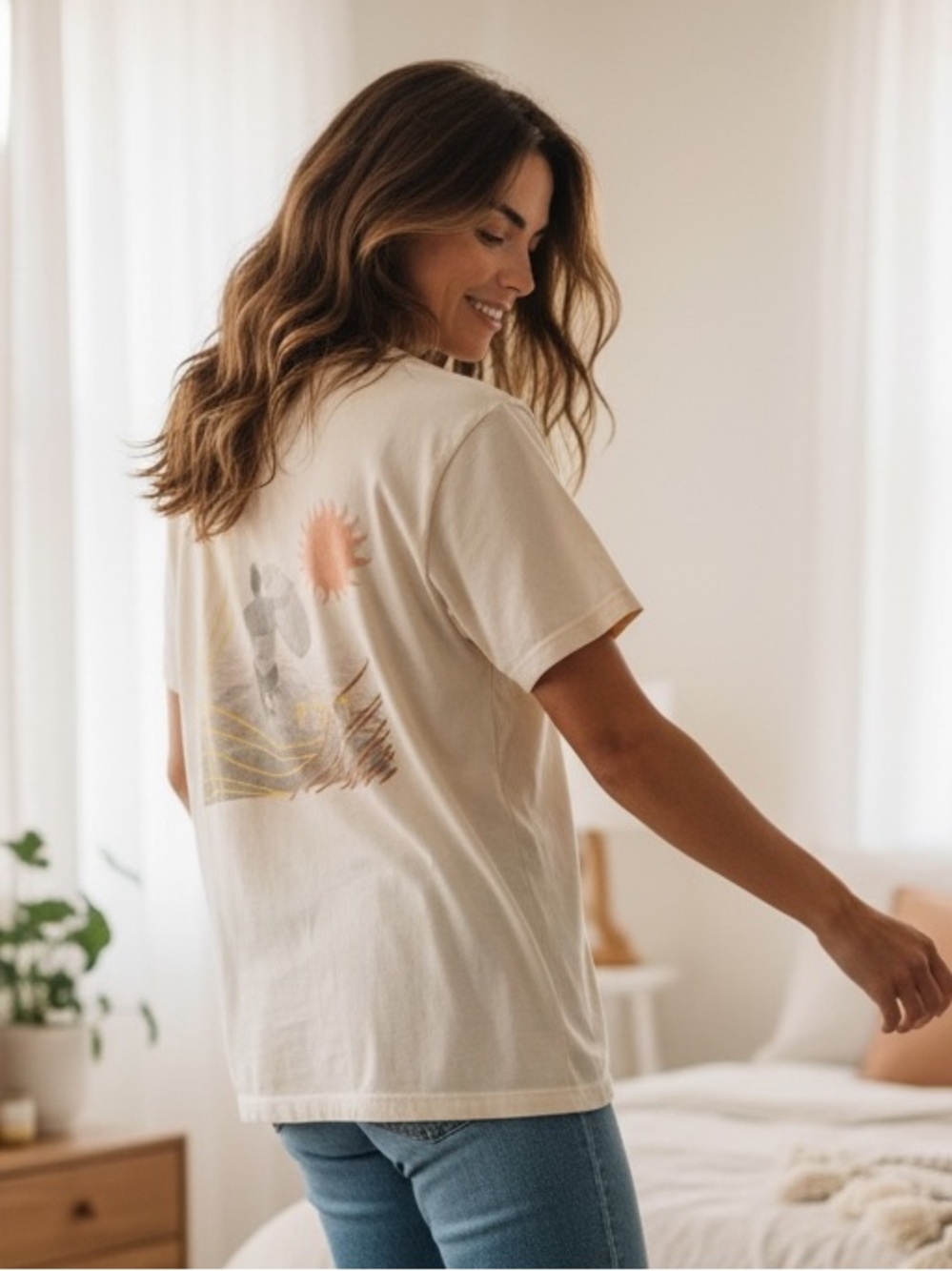 Roxy Cream Surfer Sunset Graphic Tee Size M